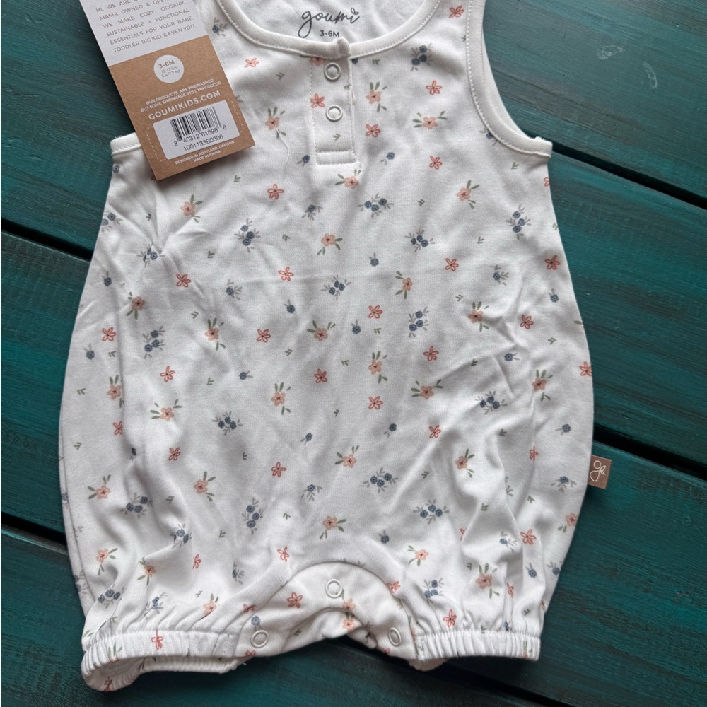Goum Kids Floral Sleeveless Romper in Cream with Pink & Blue Print